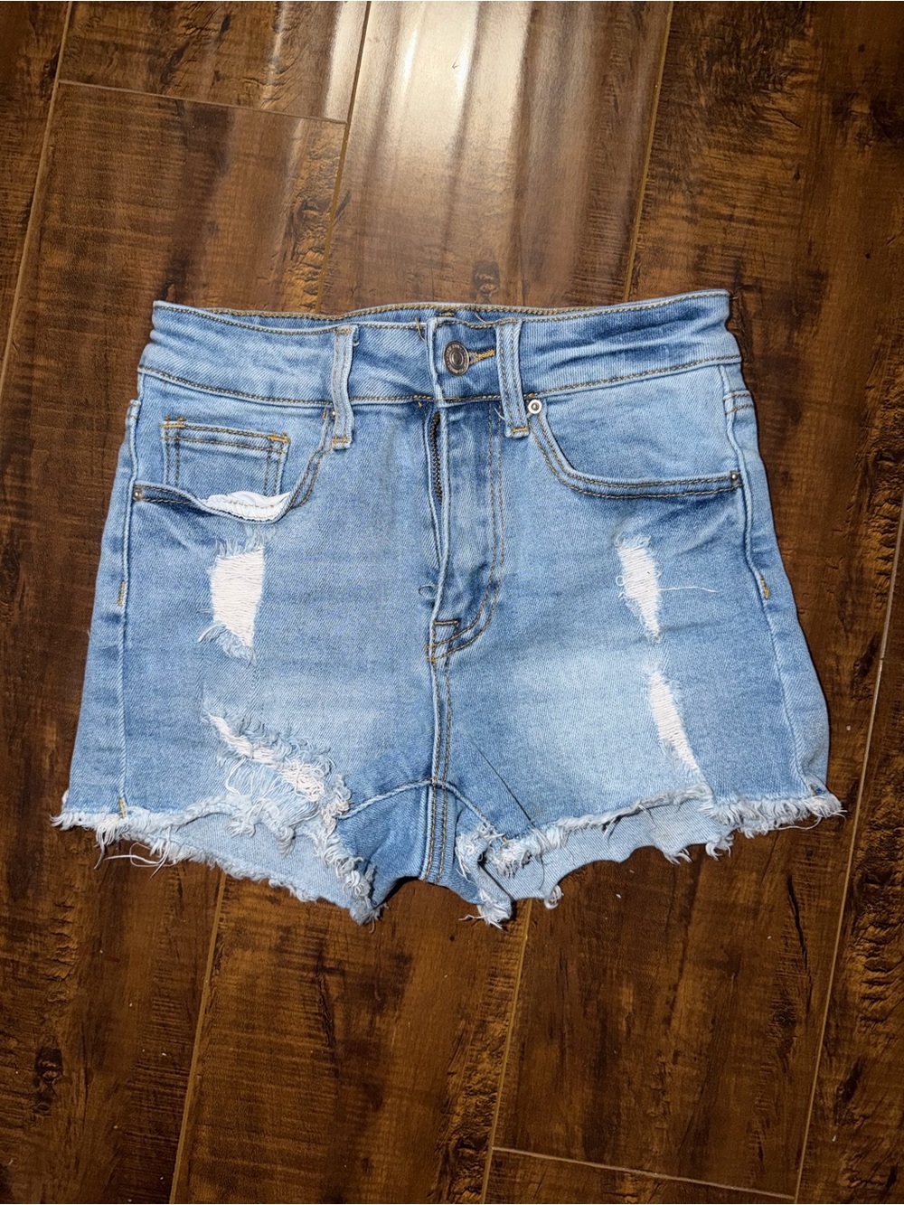 Wax Jean Light Blue Distressed Denim Cutoff Shorts